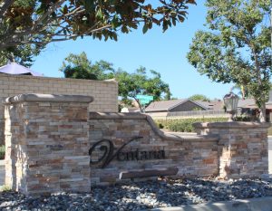 Stone entrance sign for Ventana neighborhood in Camarillo, California.